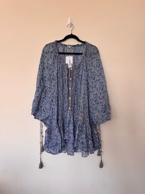 Poupette St. Barth NWT OS Swim Coverup Dress Poncho Fleur in Blue Aqua Jasmine